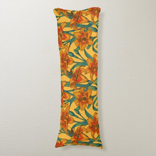 Tawny daglilbloemen, blauw en geel lichaamskussen (Voorkant Verticaal)