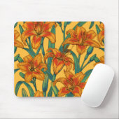 Tawny daglilbloemen, blauw en geel muismat (Met muis)