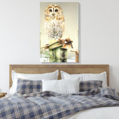 Tawny Owl in de sneeuw fijn in dozen gedaan canvas Afdruk (Insitu (Slaapkamer))