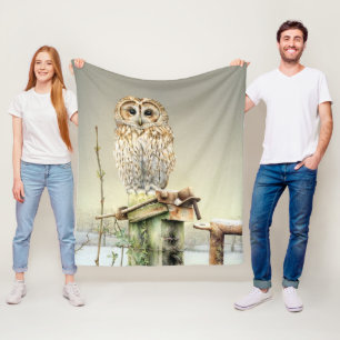 Tawny Owl in de waterverf van de Sneeuwvogelkunst Fleece Deken