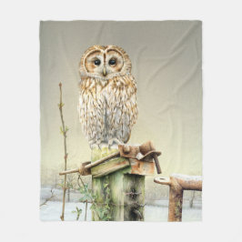 Tawny Owl in de waterverf van de Sneeuwvogelkunst Fleece Deken