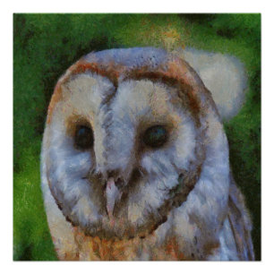 Tawny Owl in Pointillism Art Perfect Poster