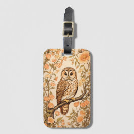 Tawny Owl Perzik Bloesems William Morris Geïnspire Bagagelabel