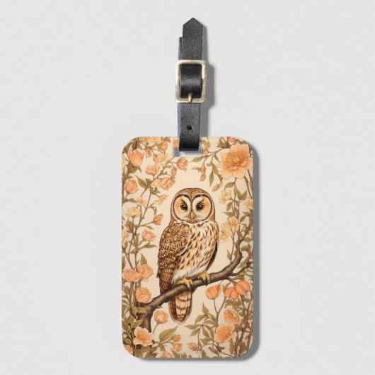 Tawny Owl Perzik Bloesems William Morris Geïnspire Bagagelabel (Voorkant (verticaal))