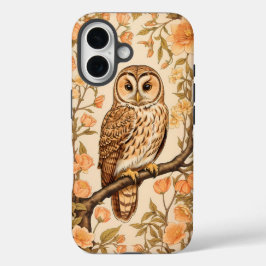 Tawny Owl Perzik Bloesems William Morris Geïnspire iPhone 16 Hoesje