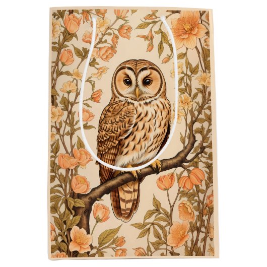 Tawny Owl Perzik Bloesems William Morris Geïnspire Medium Cadeauzakje (Voorkant)