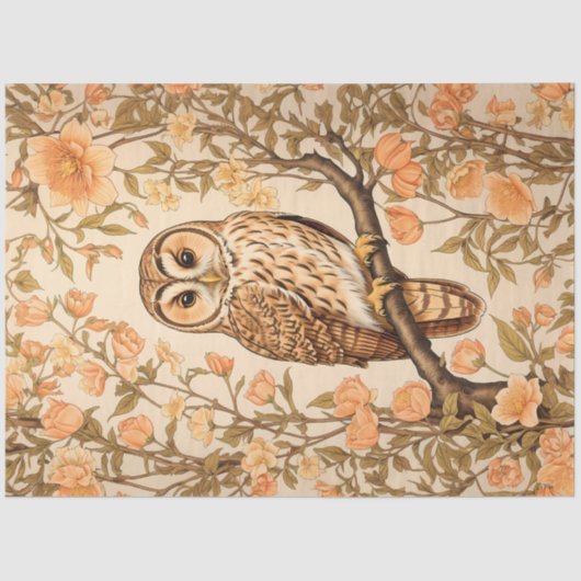 Tawny Owl Perzik Bloesems William Morris Geïnspire Tissuepapier (Voorkant)