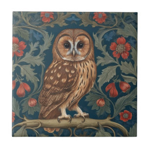 Tawny Owl William Morris stijl Rechts tegenover Tegeltje