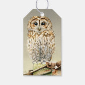 Tawny uil fine art schilderij kerstcadeau label cadeaulabel (Voorkant)