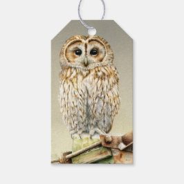 Tawny uil fine art schilderij kerstcadeau label cadeaulabel