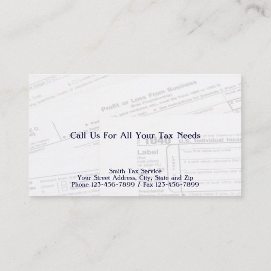 Tax Preparer Accountant Visitekaartje (Achterkant)