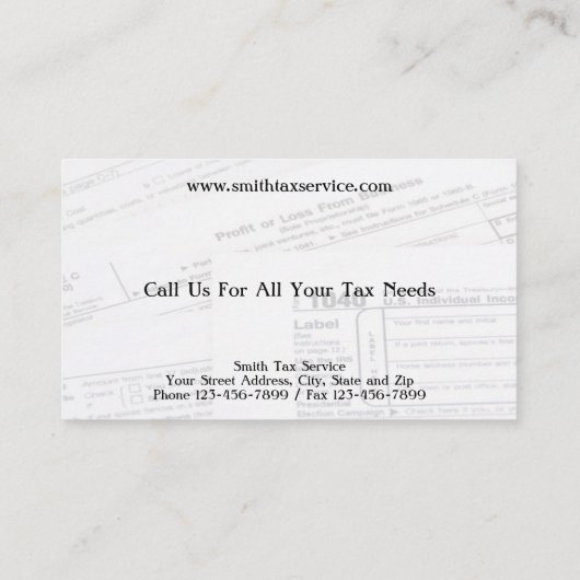 Tax Preparer Accountant Visitekaartje (Achterkant)