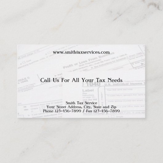 Tax Preparer Accountant Visitekaartje (Achterkant)