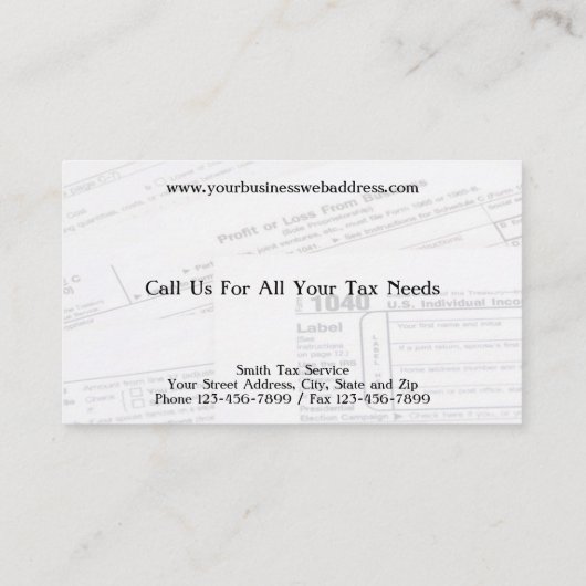 Tax Preparer Accountant Visitekaartje (Achterkant)