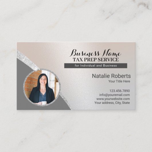 Tax Preparer Consulting Service Silver Foto Visitekaartje (Voorkant)
