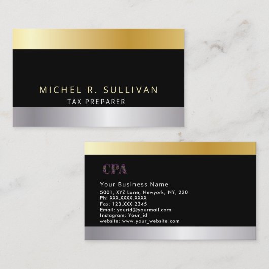 Tax Preparer Elegant Gold Black Visitekaartje (Voorkant / Achterkant)