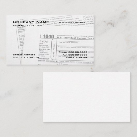 Tax Preparer Federal Tax Form Visitekaartje (Voorkant / Achterkant)