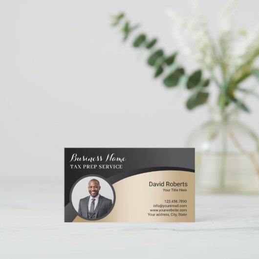 Tax Preparer Financieel Adviseur Zwart & Goud Foto Visitekaartje (Staand voorkant)