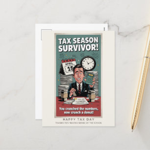 Tax Season Survivor Retro Humor Briefkaart