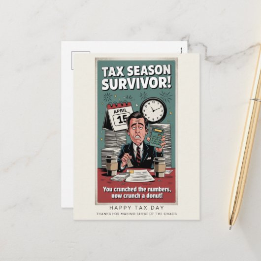 Tax Season Survivor Retro Humor Briefkaart (Voorkant / Achterkant in situ)