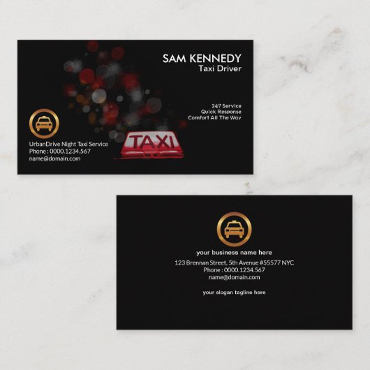 Taxi Beacon Sparking Lights Bokeh Taxi Service Visitekaartje (Voorkant / Achterkant)