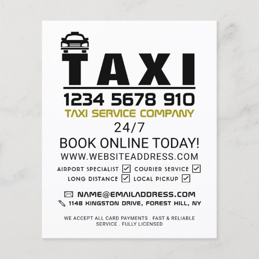 Taxi Bedrijf Logo, Taxi Bedrijf met Prijslijst Flyer (Voorkant)