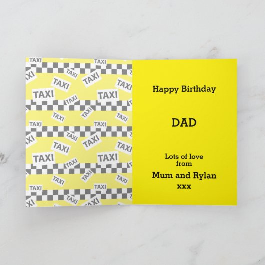 Taxi Cab Driver Checkered Birthday Card Kaart (Binnen)