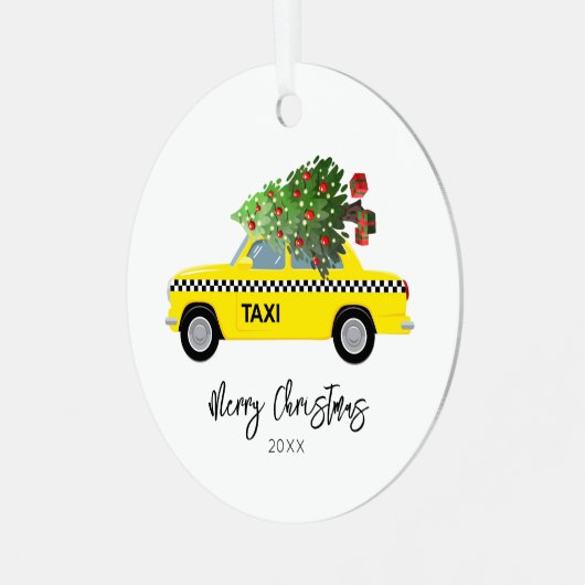 Taxi Cab Merry Kerstboom Jaar Keepomwille Metalen Ornament (Voorkant links)