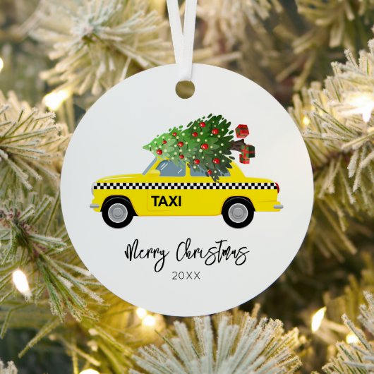 Taxi Cab Merry Kerstboom Jaar Keepomwille Metalen Ornament (Insitu)