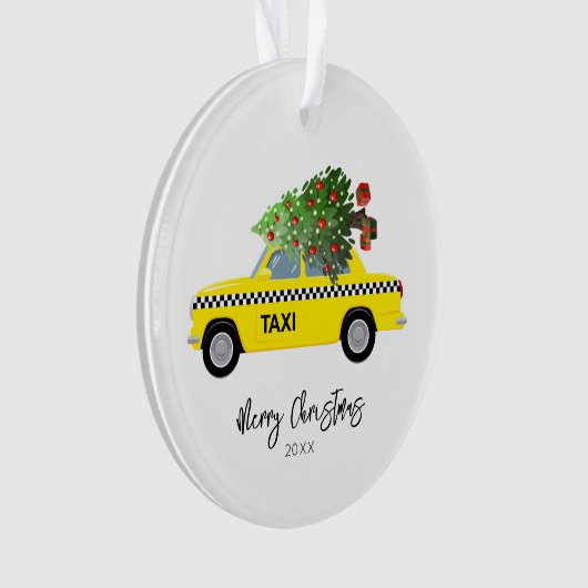 Taxi Cab Merry Kerstboom Jaar Keepomwille Ornament (voorkant)