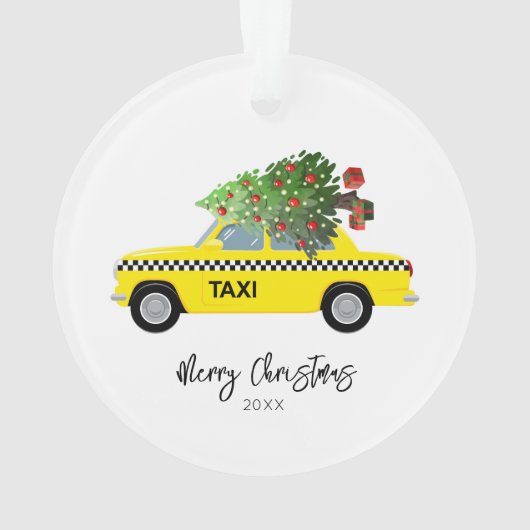 Taxi Cab Merry Kerstboom Jaar Keepomwille Ornament (achterkant)