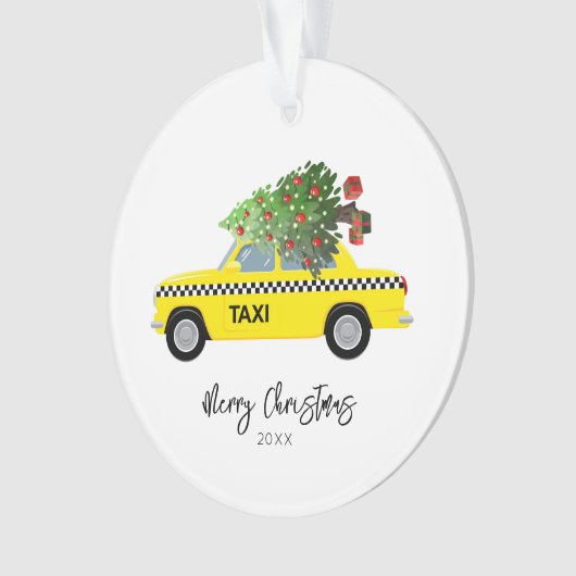 Taxi Cab Merry Kerstboom Jaar Keepomwille Ornament (voorkant)