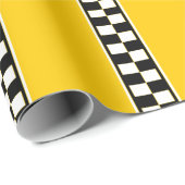 Taxi cab yellow black-checker-patroonpartij cadeaupapier (Rol Hoek)