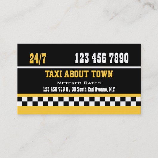 Taxi cabine zwart wit geel visitekaartje (Voorkant)