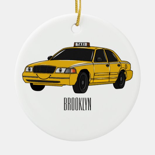 Taxi cartoon illustratie keramisch ornament (Voorkant)