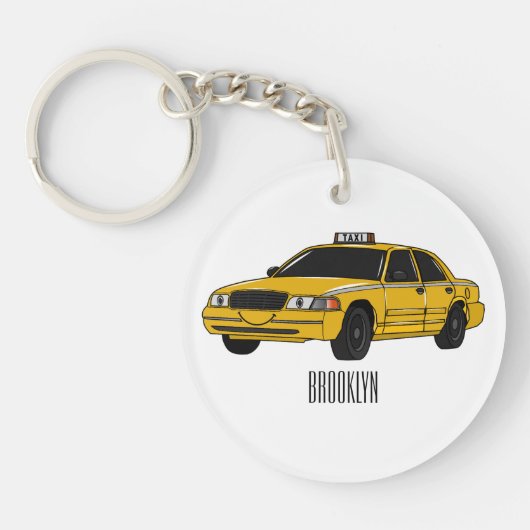 Taxi cartoon illustratie sleutelhanger (Voorkant)