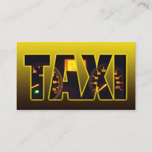Taxi chauffeur cabdriver gele taxi zwarte letters visitekaartje