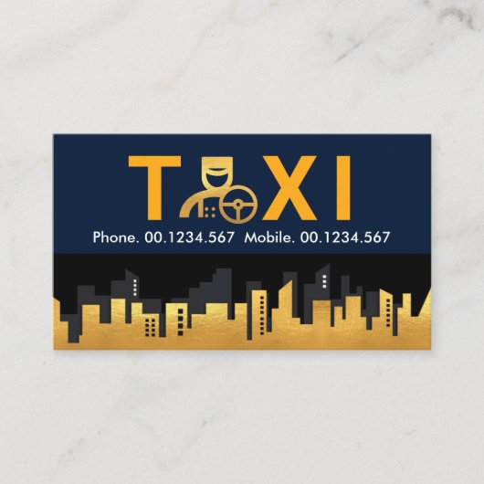 Taxi Chauffeur Gold City Skyline Visitekaartje (Voorkant)