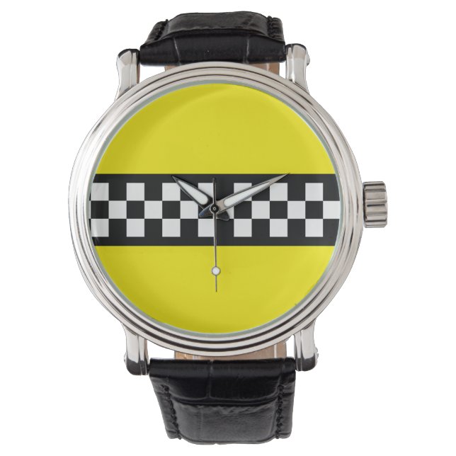 Taxi Check Stripe Patroon Horloge (Voorkant)