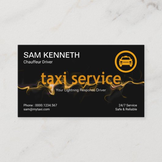 Taxi-driver voor gele blikseminslag visitekaartje (Voorkant)