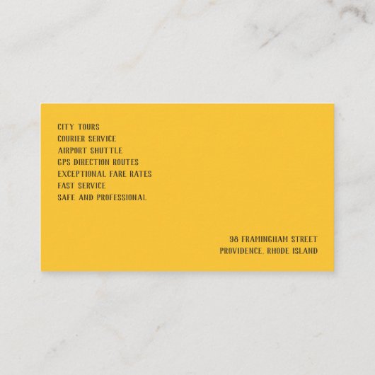 Taxi Geel Cabine Visitekaartje (Achterkant)