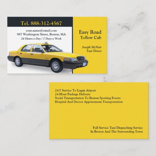 Taxi Geel Cabine Visitekaartje (Voorkant / Achterkant)