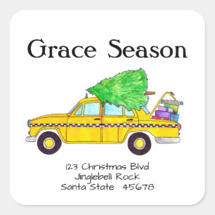 Taxi Gele Kist Kerstcadeaus Vakantie Post Vierkante Sticker