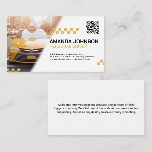 Taxi | Gele kool | Visitekaartje QR-code (Voorkant / Achterkant)