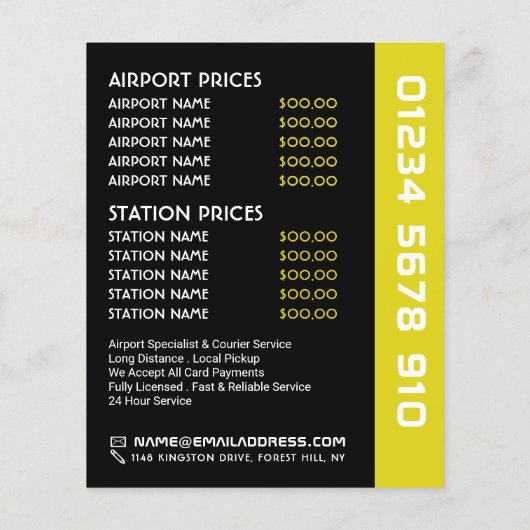 Taxi in Amerikaanse stijl met prijzenlijst Flyer (Achterkant)