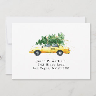 Taxi met Kerstboom Printbaar Retouradres Kaart