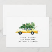 Taxi met Kerstboom Printbaar Retouradres Kaart (Voorkant / Achterkant)