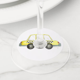 TAXI! New York City NYC Gele Cab Wijnglaslabel