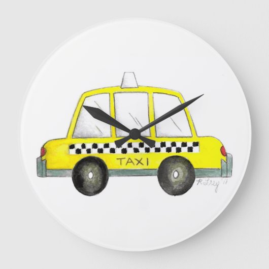 Taxi NYC Yellow New York City Checkered Cab Gift Grote Klok (Voorkant)