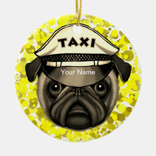 Taxi Pug Keramisch Ornament (Voorkant)
